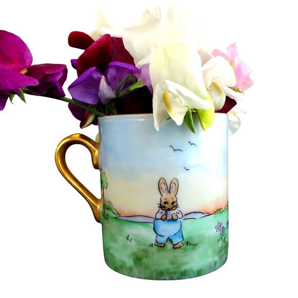 Vintage Hand Painted Porcelain Child's Cup Mug With Bunny Gift for Michael - Picture 3 of 11